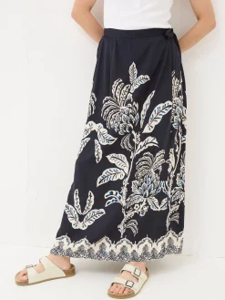 Blakely Blue Damask Placement Midi Skirt