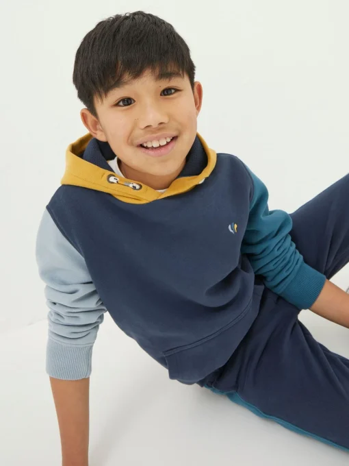 Blue Colourblock Popover Hoodie