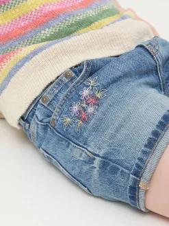 Blue Floral Denim Shorts