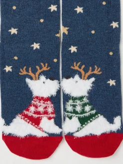 Blue Navy Womens Festive Kissing Westie Dog Socks 1 Pack