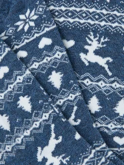 Blue Navy Womens Reindeer Fairisle Pattern Socks 1 Pack