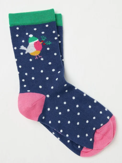 Blue Navy Womens Robin Spot Socks 1 Pack