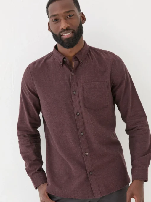 Burgundy Red Long Sleeve Oxlow Plain 100% Cotton Shirt