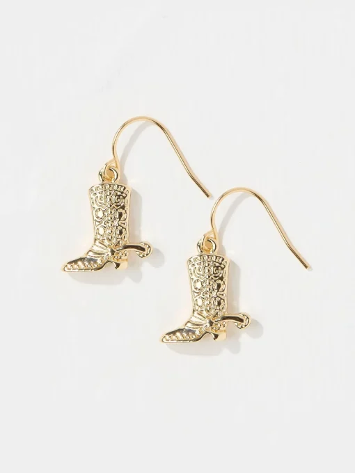Gold Tone Cowboy Boot Earrings