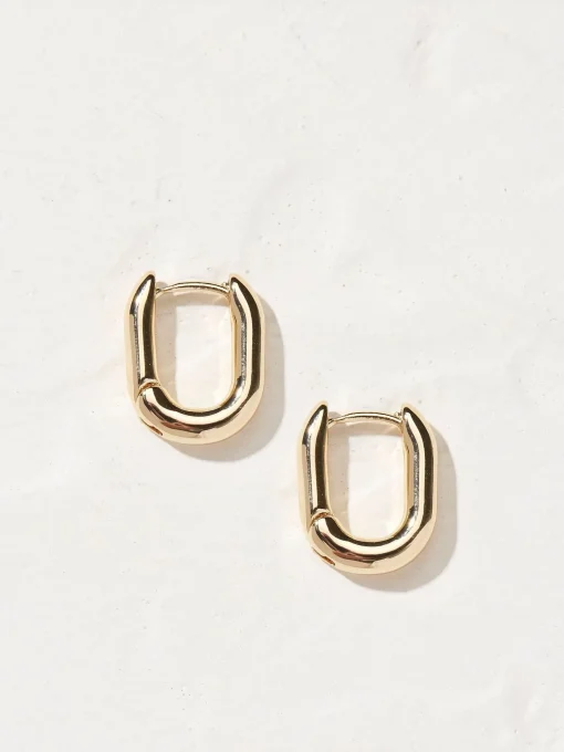 Gold Tone Oval Huggy Hoop Earrings
