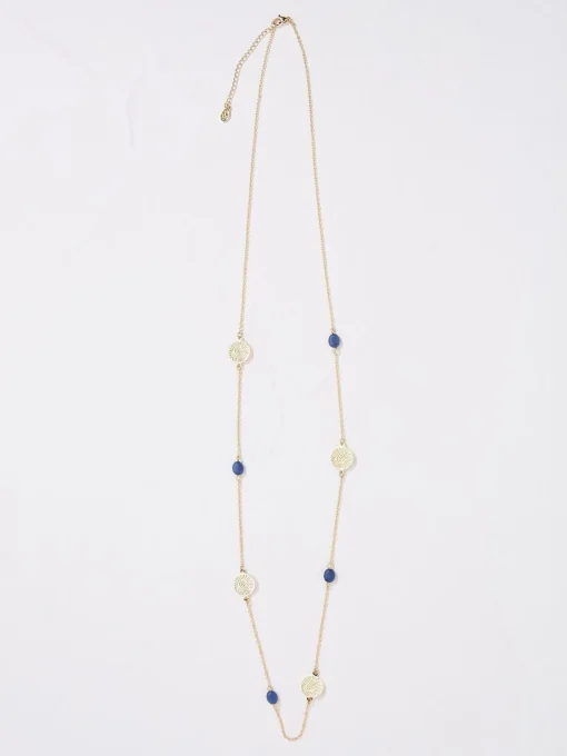 Gold Tone Stone Disc Necklace