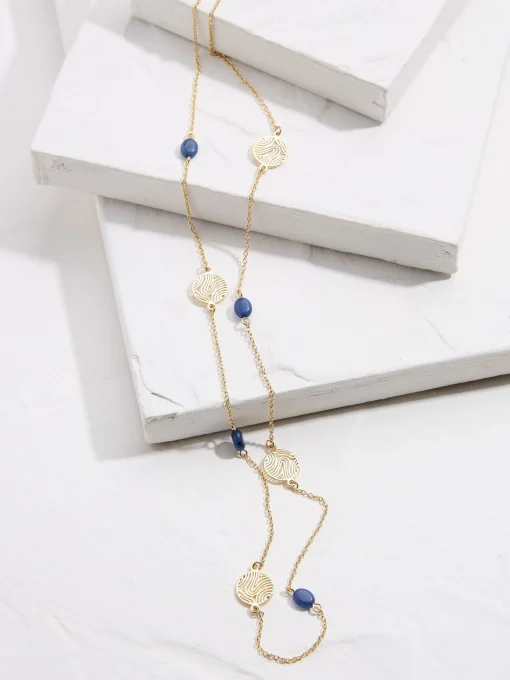 Gold Tone Stone Disc Necklace