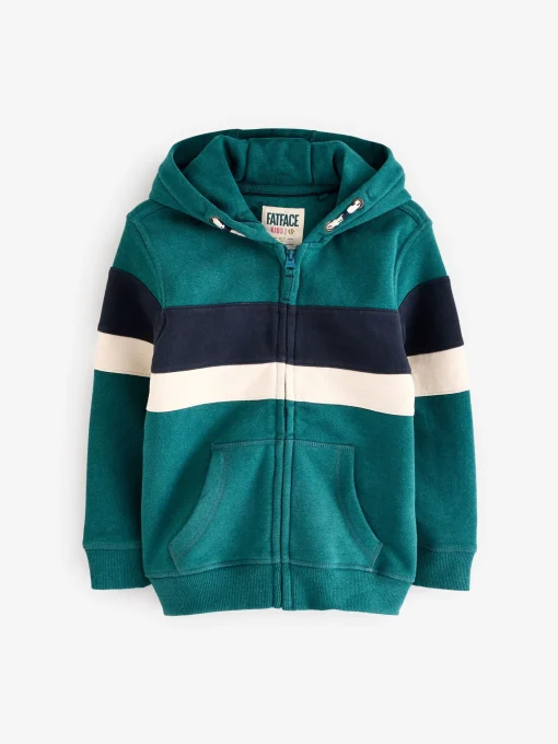 Green Colourblock Zip Through Hoodie