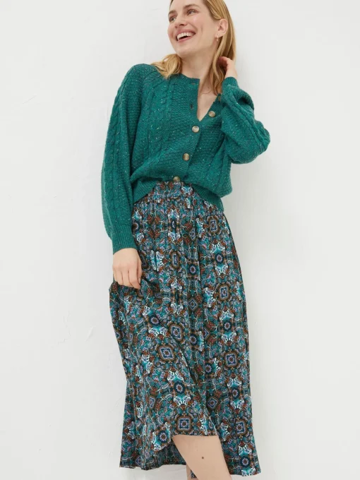 Green Millie Mirrored Floral Midi Skirt