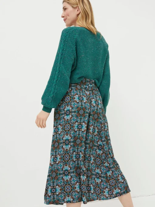 Green Millie Mirrored Floral Midi Skirt