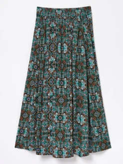 Green Millie Mirrored Floral Midi Skirt