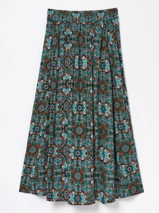 Green Millie Mirrored Floral Midi Skirt