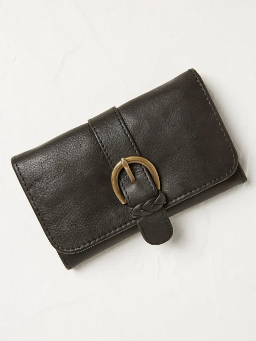 Harlow Black Round Buckle Foldover Purse
