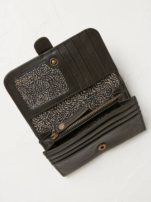 Harlow Black Round Buckle Foldover Purse