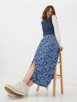 Purple Ink Floral Midi Skirt