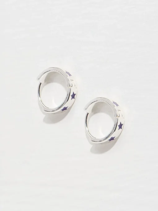 Purple Star Enamel Hoop Earrings