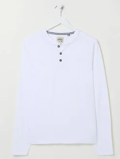 Woodside White Long Sleeve Henley T Shirt